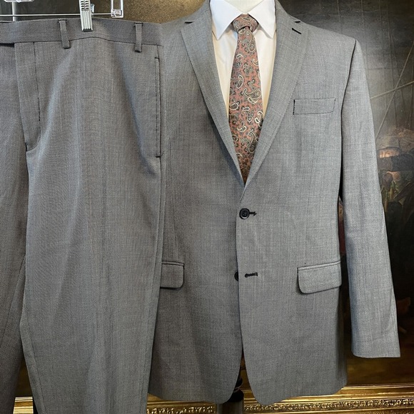 Michael Strahan Collection 44L 38 x 30 2Pc Gray Birdseye‎ Wool Blend 2Btn Suit